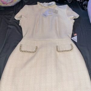 The most gorgeous Nadine Merabi Simone Embellished Trim Shimmer minitweed dress😩